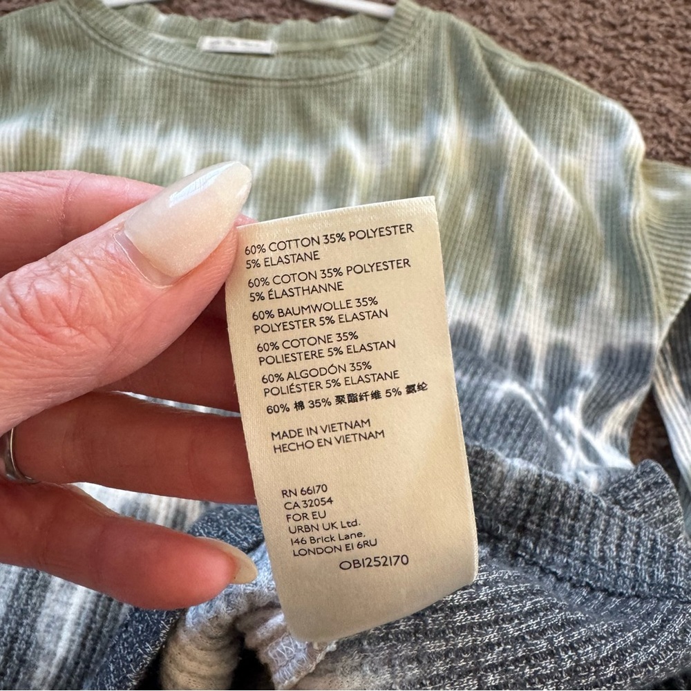 We The Free People Tyed Down Tee Oversized Shirt Waffle Knit Green Tie Dye M - Picture 7 of 11
